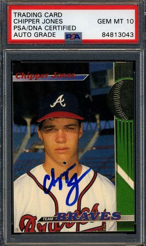 Chipper Jones Gem Mint 10 PSA DNA Signed 1993 Topps Stadium Club Rookie