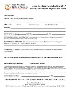 Fillable Online Activity Participant Registration Form Fax Email Print