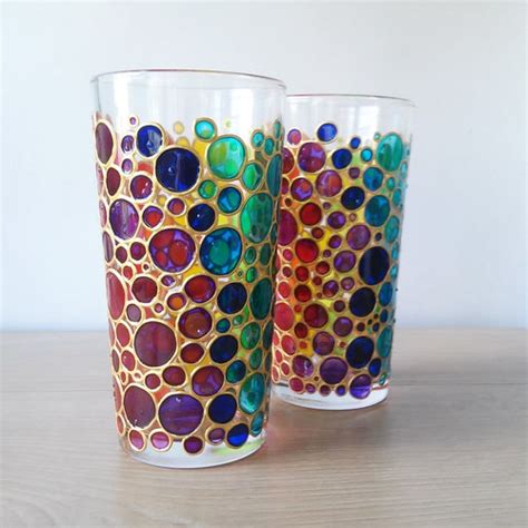 Rainbow Drinking Glasses Set of 2 Couple Colorful Hand - Etsy