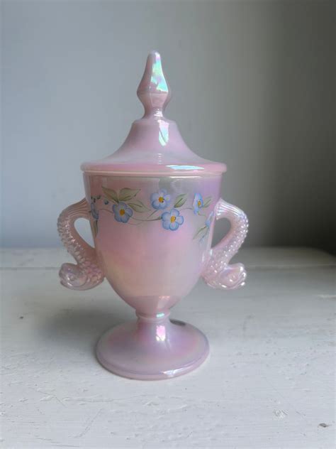 Vintage Fenton Pink Opalescent Iridescent Hand Painted In Usa Etsy