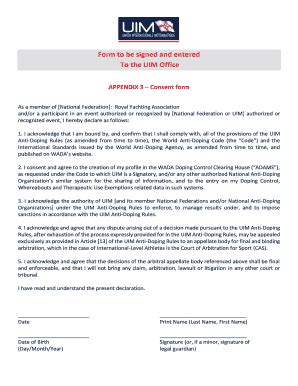 Fillable Online Uim Anti Doping Consent Form Rya Fax Email Print