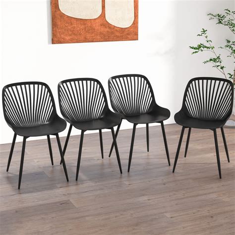 Modern Kitchen Chairs with Metal Legs, Cutout Backrest, Curved Seat for ...