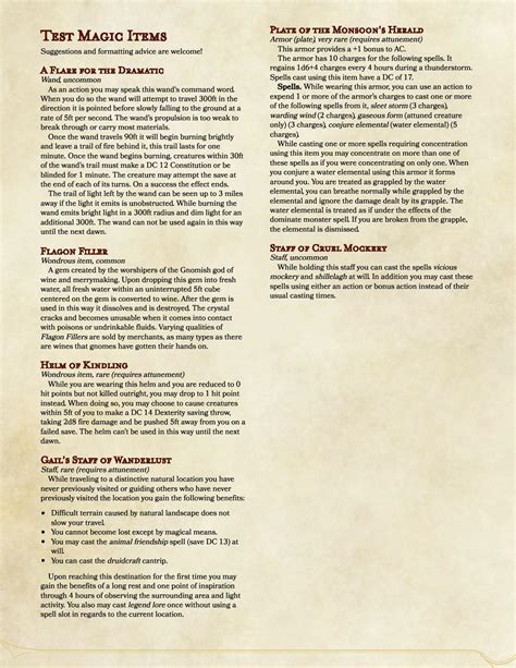 assorted magic items test   table    item inspiration