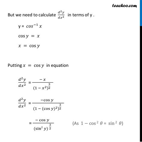 Ex 5 7 12 If Y Cos 1 X Find D2y Dx2 Chapter 5 Cbse