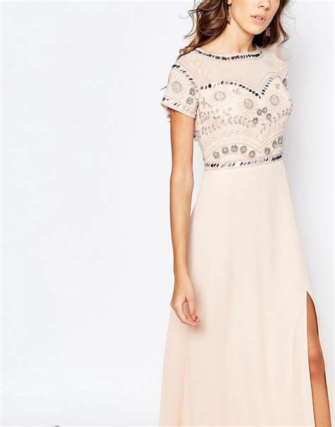 Frock And Frill Embellished Sweetheart Maxi Dress With Thigh Split At