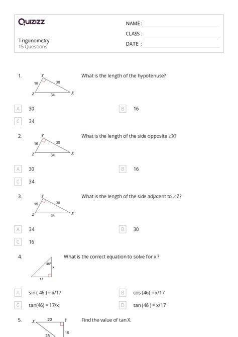 Trigonometry Worksheets For Th Grade On Quizizz Free Printable