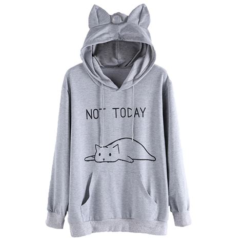 Women Cute Cat Ear Hoodies Tops Harajuku Kawaii Pink Hooded Sweatshirt