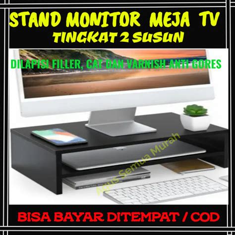 Jual Meja Stand Tatakan Dudukan Laptop Monitor Kayu Tingkat