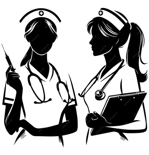 Premium Vector | Black and white nurse silhouette