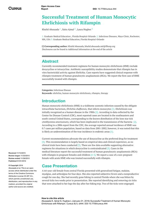 (PDF) Successful Treatment of Human Monocytic Ehrlichiosis with Rifampin