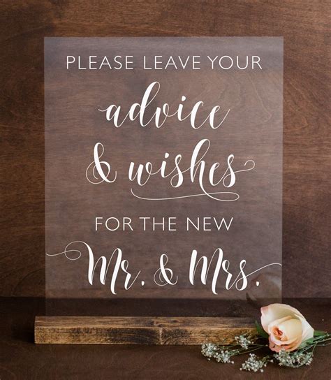 Wedding Advice And Well Wishes Acrylic Sign Advice For Mr And Mrs Sign