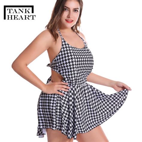 Tank Heart Plaid Biquini Plus Size Monokini One Piece Swimsuit Swimwear