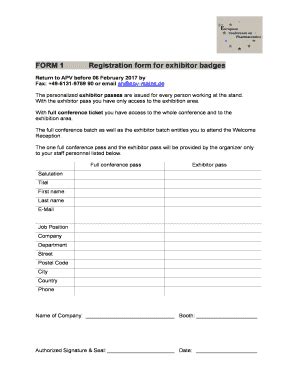 Fillable Online Registration Form For Exhibitor Badges Fax Email Print