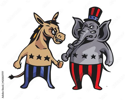 USA Democrat Vs Republican Election Match Cartoon Fight For Vote