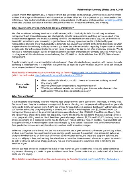 Fillable Online Upstart Wealth Management Form Crs Shared File Fax