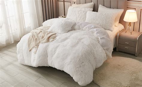 Annadaif Plush Shaggy Duvet Coverwhite Fluffy Comforter Cover Set King Size Fuzzy