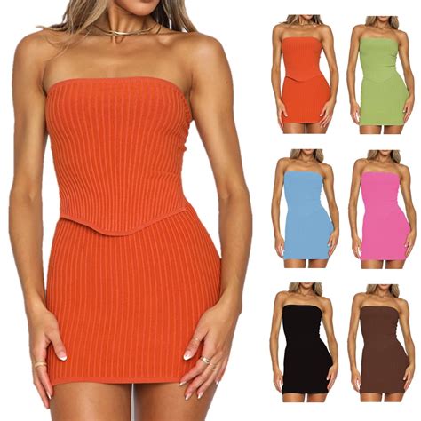 Xing Xuan Womens Summer Sexy Bustier Short Skirt Two Piece Outfits