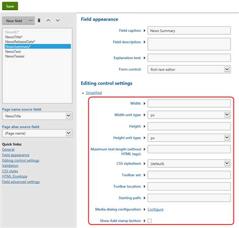 Defining Form Control Parameters Kentico 11 Documentation