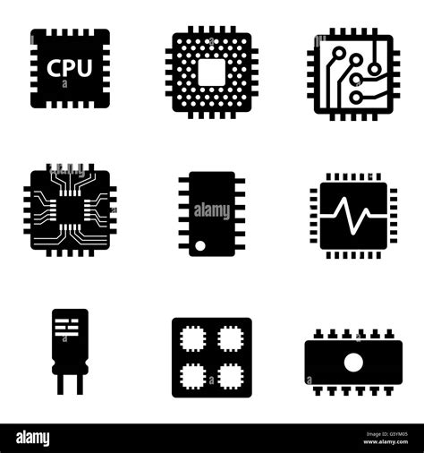 Vector Black Cpu Microprocessor And Chips Icons Set Stock Vector Image