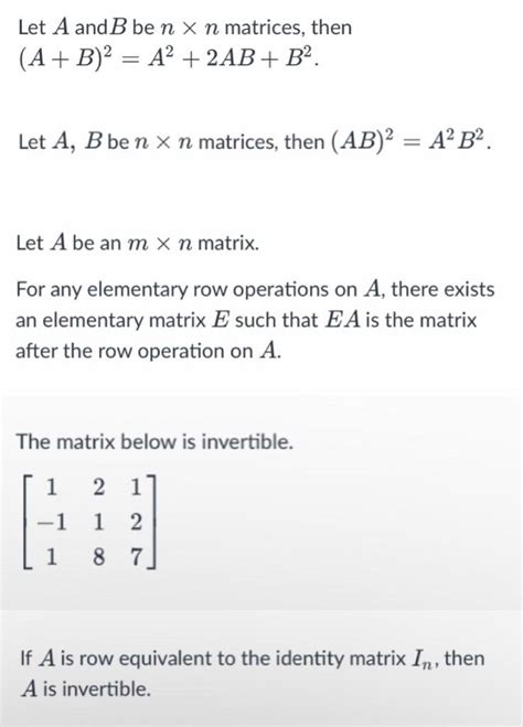 Solved Let A And B Ben X N Matrices Then A B ² A²