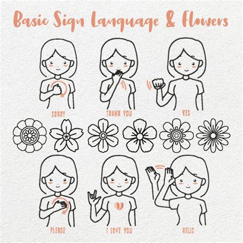 12 Basic Sign Language And Flowers Stitched Embroidery Design Etsy