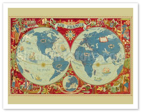 Fine Art Prints Posters World Map Planisphere Flight Routes