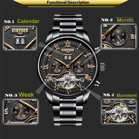 Kinyued Skeleton Automatic Watch Waterproof Flying Tourbillon