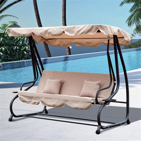 Outsunny Garden Swing Chair Canopy Bed 3 Seater Patio Hammock Bench