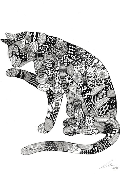 Zentangle Cat Art Limited Edition Print A4 - Etsy