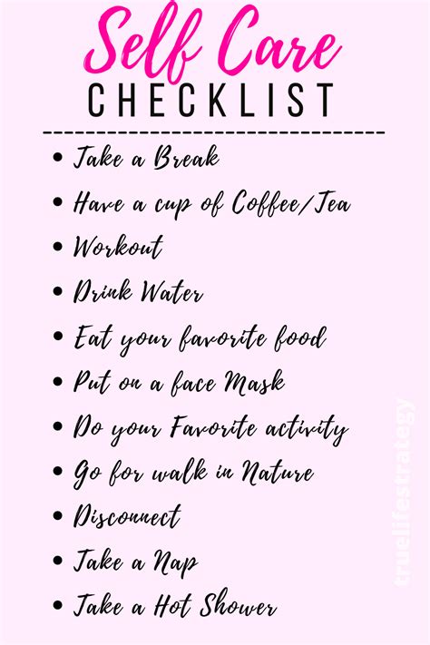 Daily Self Care Checklist Take Time For Yourself