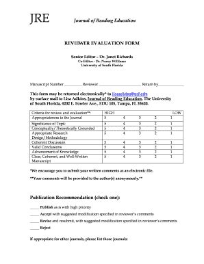 Fillable Online Oter Coedu Usf Journal Of Reading Education Reviewer