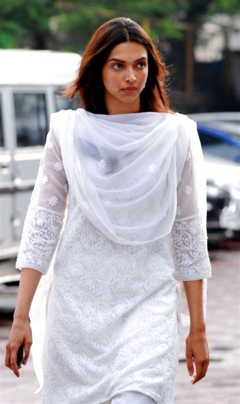 Deepika Padukone In Sober White Lucknowi Embroidered White Salwar