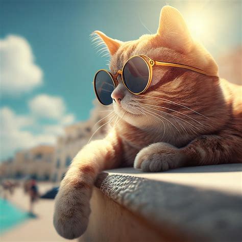 Un Gato Con Gafas De Sol De Moda Viaja A Las Monta As Ia Generativa