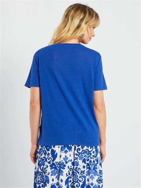 T Shirt Basique En Lin Bleu Kiabi