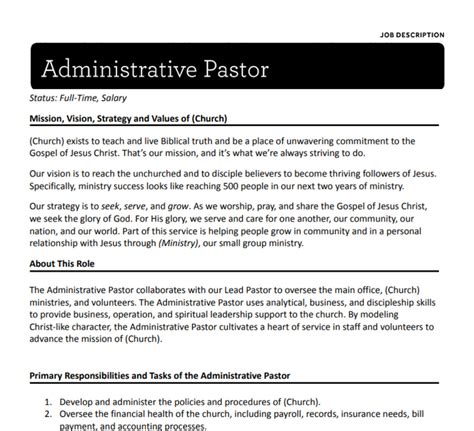 administrative pastor job description church fuel