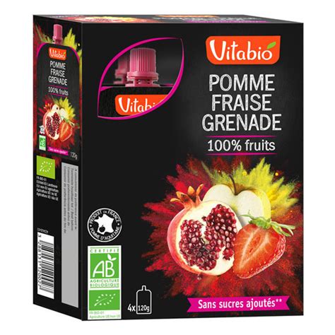 Gourde 100 Fruits Pomme Fraise Grenade 4x120g Vitabio