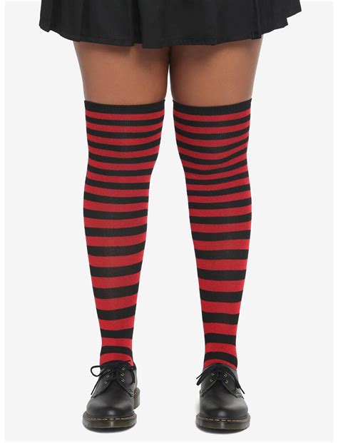 Red And Black Stripe Thigh High Socks Plus Size Hot Topic