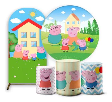 Kit Painel Redondo 3 Capas Cilindro Romano 3d Peppa Pig