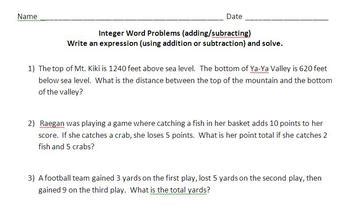 Integer Word Problems Adding And Subtracting By Laura Becker Tpt