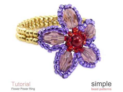 Beaded Flower Ring Tutorial Beaded Stretch Ring Pattern Etsy