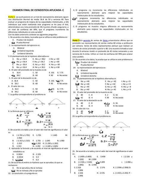 Examen Final De Estadistica Aplica Punto C Examen Final De