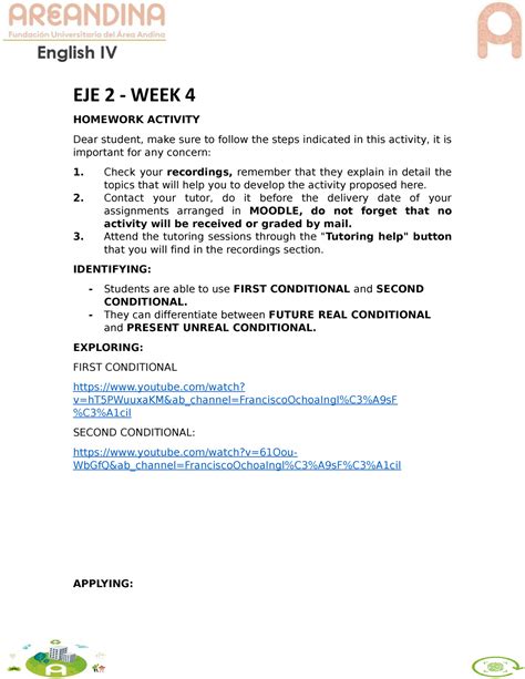 English Eje Week Ingles Iv Eje Week Homework