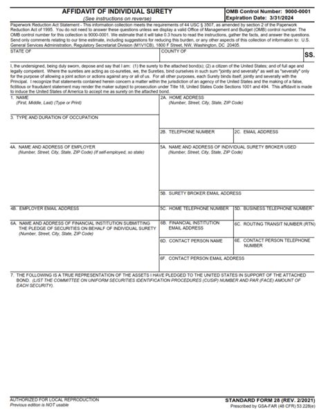 Sf Form Affidavit Of Individual Surety Sf Forms