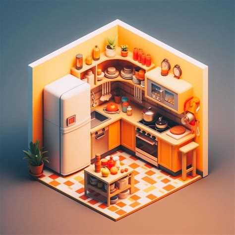 Cozinha isométrica bonita 3d Foto Premium