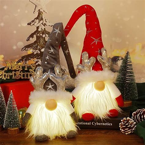 Christmas Gnomes Decorations With Led Light 2 Pack Handmade Swedish Tomte Gnomes