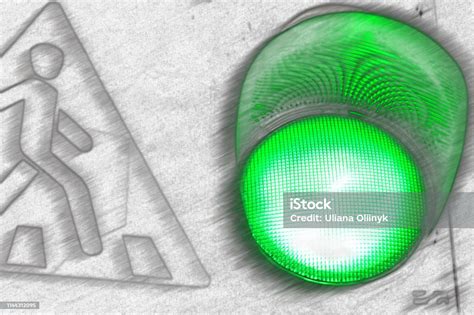 Green Light Of Traffic Light On The Crossing Road Crossing Permit