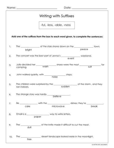 Suffixes Ful Less Able Ness 4 Worksheets Grade 3 Great