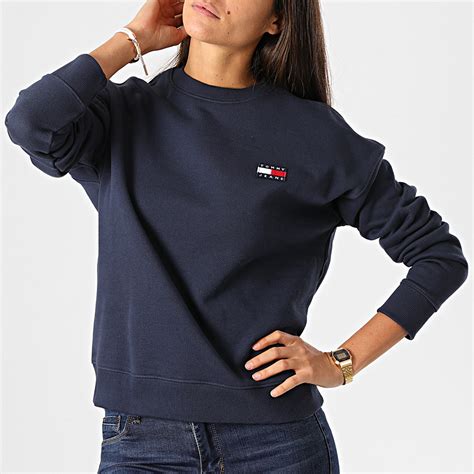 Tommy Jeans Sweat Crewneck Femme Tommy Badge 7786 Bleu Marine