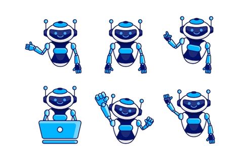 ロボット マスコット キャラクター ベクトル イラスト ロボット漫画ポーズ セット デザイン コレクション プレミアムベクター