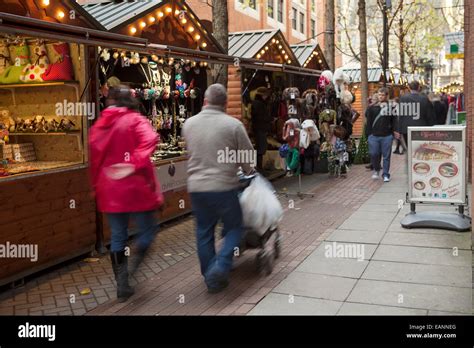 Traditional Festive Dickensian Christmas Festival Street Market Stalls in St Annes Square ...